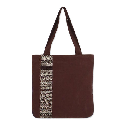 Chiang Mai Lanna Embroidered Thai Style Brown Cotton Tote Bag