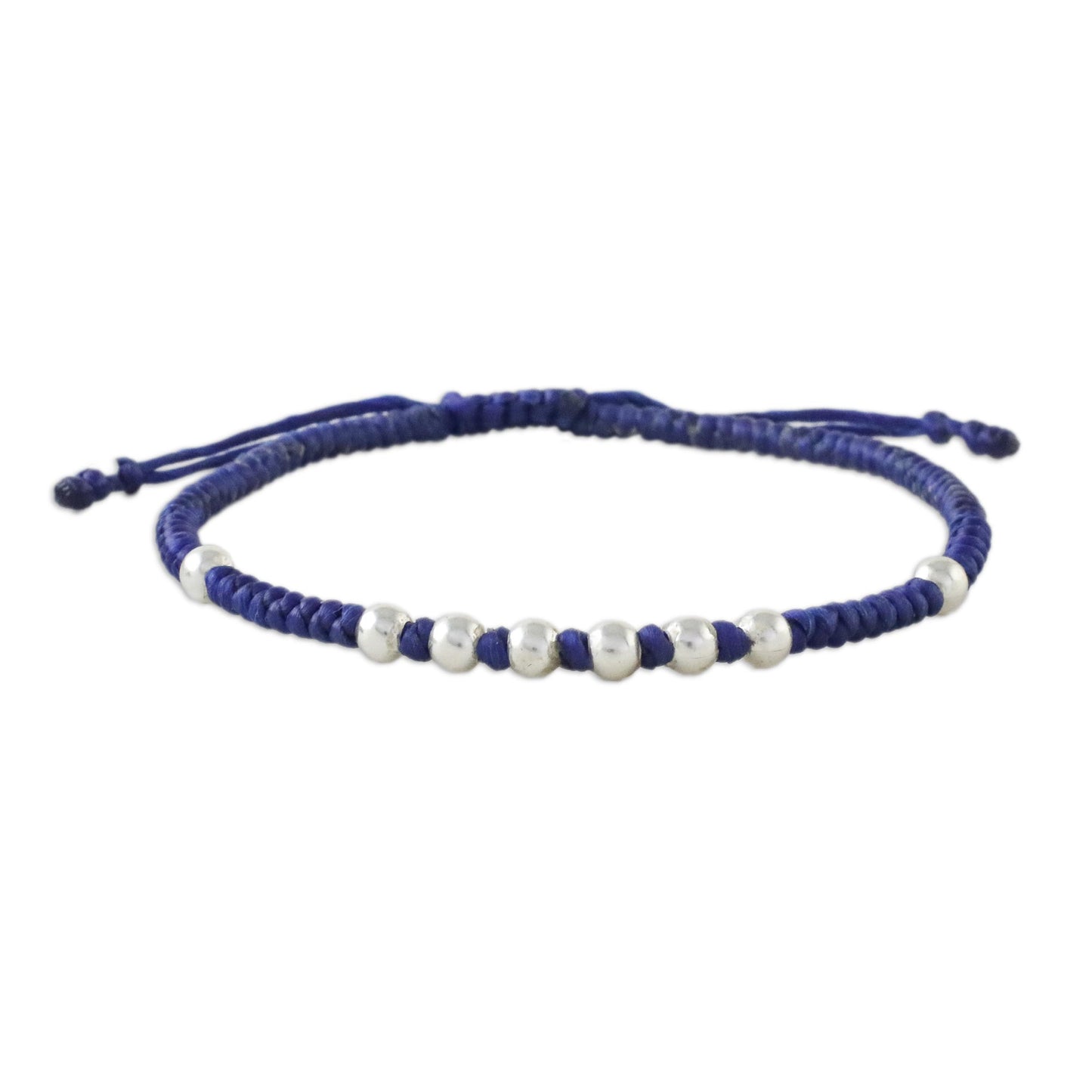 Hill Tribe Ultramarine Ultramarine Cord Bracelet with 950 Silver Beads