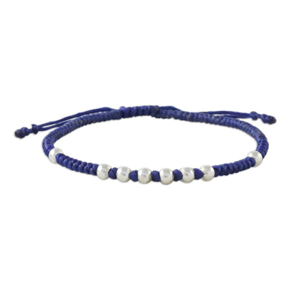 Hill Tribe Ultramarine Ultramarine Cord Bracelet with 950 Silver Beads