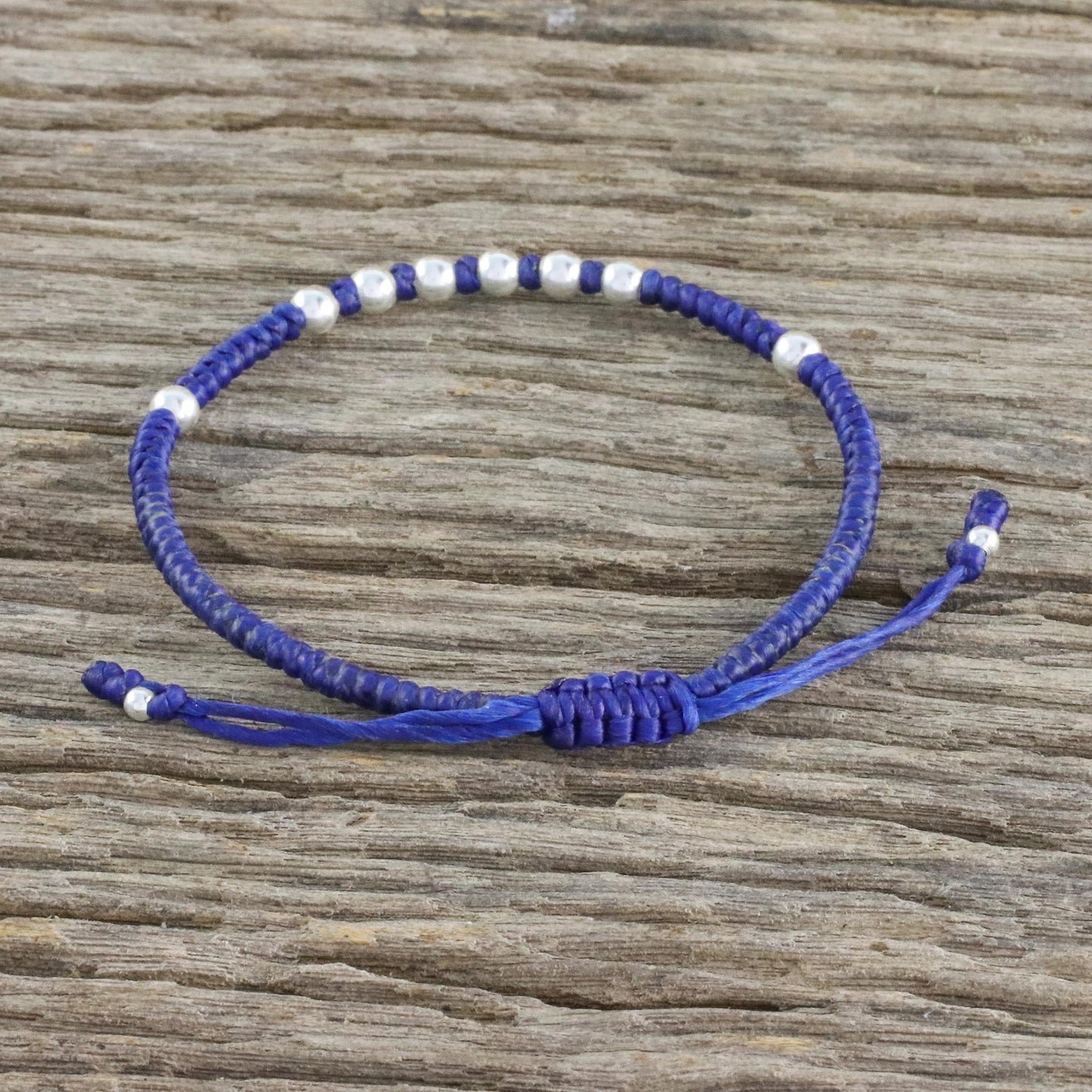 Hill Tribe Ultramarine Ultramarine Cord Bracelet with 950 Silver Beads