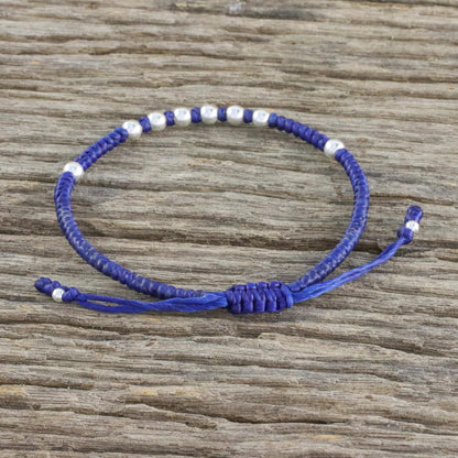 Hill Tribe Ultramarine Ultramarine Cord Bracelet with 950 Silver Beads