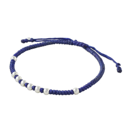 Hill Tribe Ultramarine Ultramarine Cord Bracelet with 950 Silver Beads