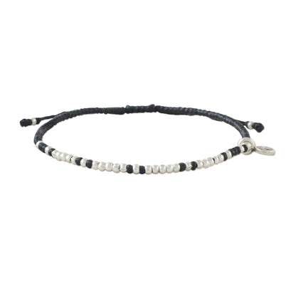 Bohemian Life in Black Bohemian Black Cord and 950 Silver Beaded Bracelet