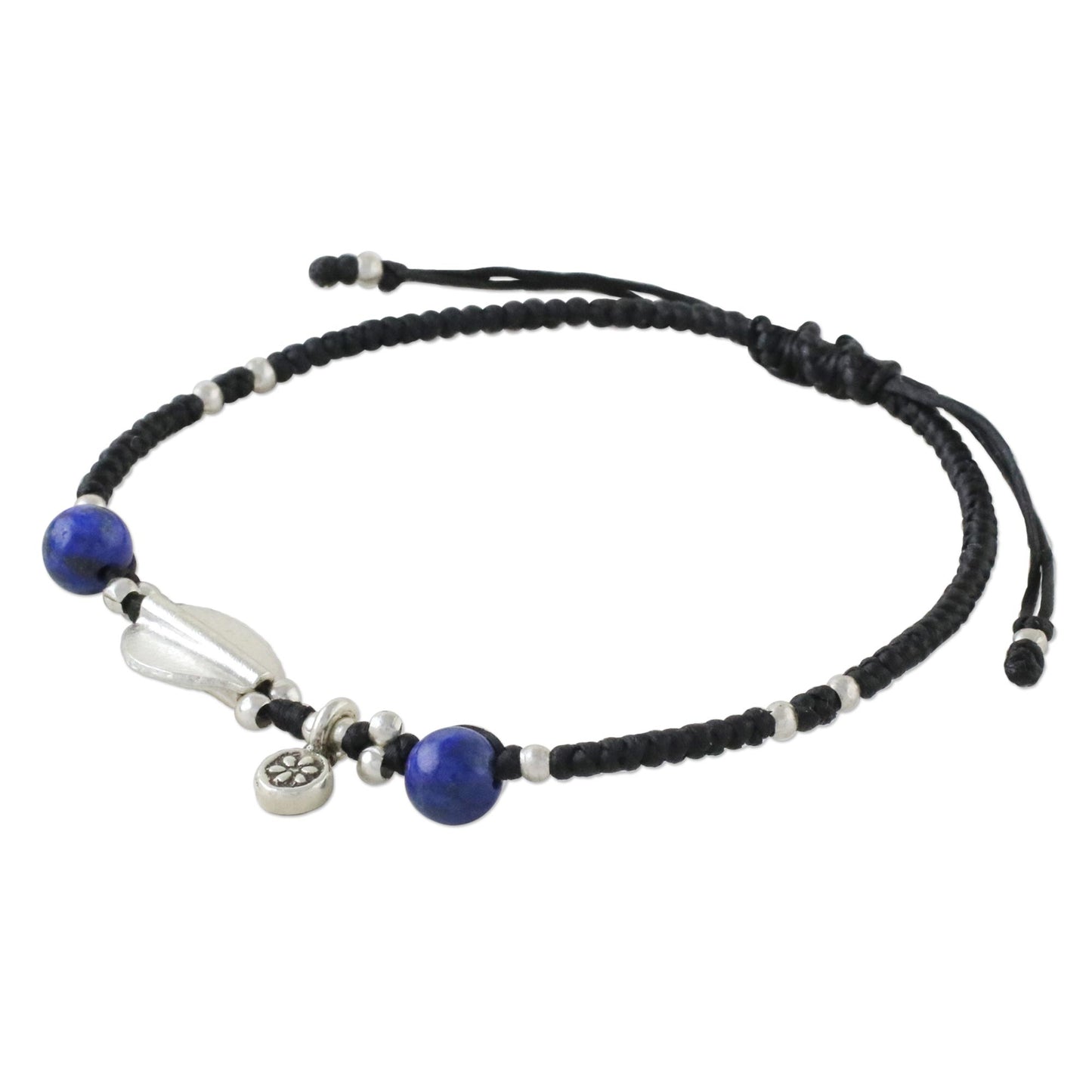 Hill Tribe Twist Beaded 950 Silver and Lapis Lazuli Cord Bracelet