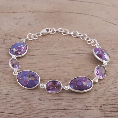 Gleaming Lilac Amethyst and Purple Turquoise Bracelet from India