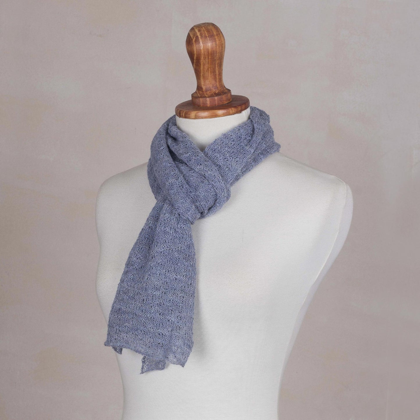 Steel Blue Gossamer 100% Baby Alpaca Wrap Scarf in Steel Blue from Peru