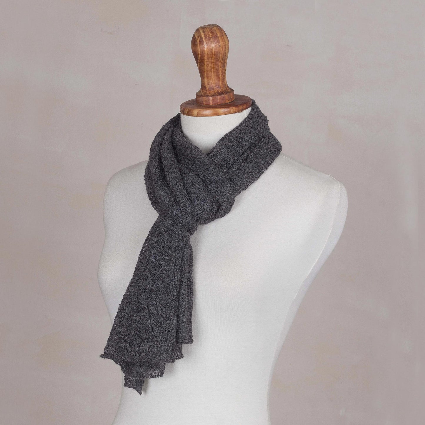 Wavy Texture in Slate Baby Alpaca Scarf