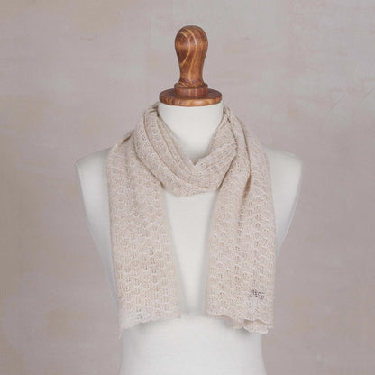 Champagne Gossamer Textured 100% Baby Alpaca Wrap Scarf in Champagne from Peru