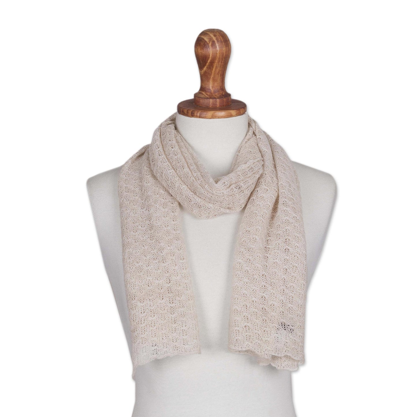 Champagne Gossamer Textured 100% Baby Alpaca Wrap Scarf in Champagne from Peru