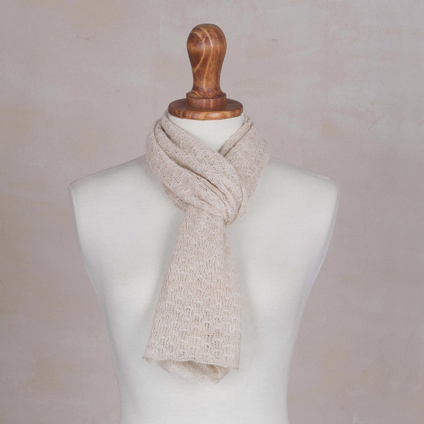 Champagne Gossamer Textured 100% Baby Alpaca Wrap Scarf in Champagne from Peru