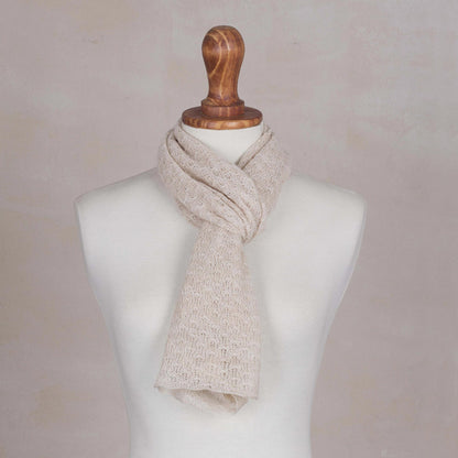 Champagne Gossamer Textured 100% Baby Alpaca Wrap Scarf in Champagne from Peru