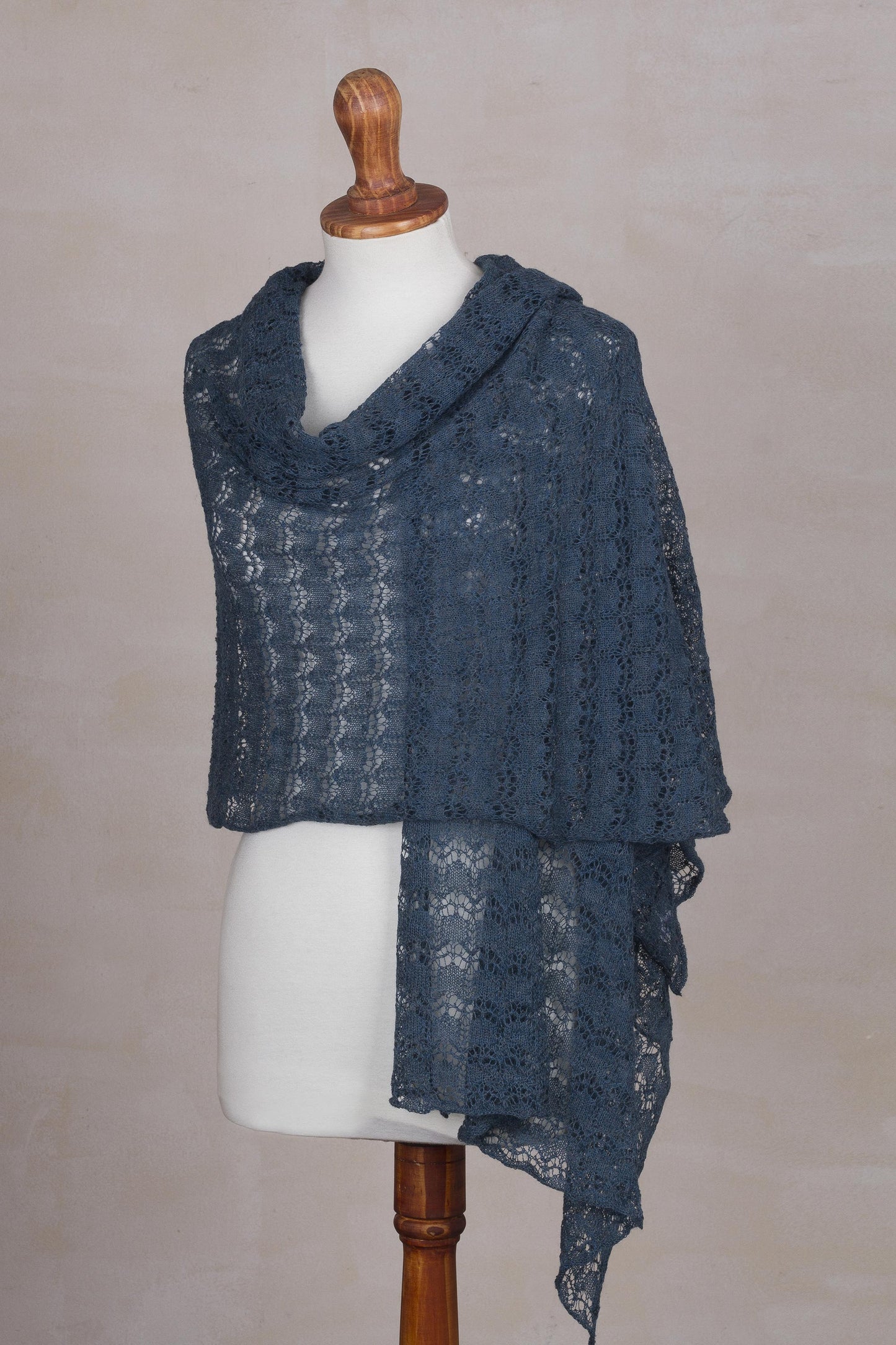 Dreamy Texture in Teal Textured 100% Baby Alpaca Shawl in Teal from Peru