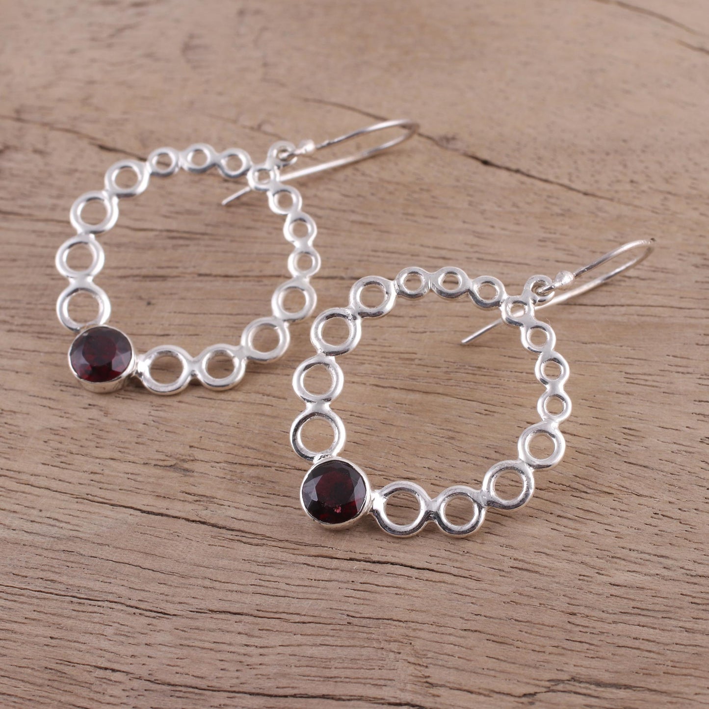 Halo Rings Circle Pattern Garnet Dangle Earrings from India