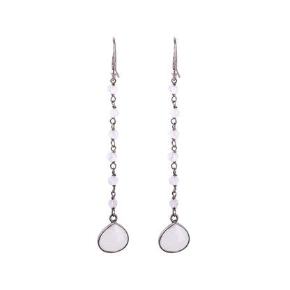 Morning Drops Rainbow Moonstone Teardrop Dangle Earrings from India