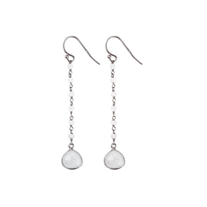 Morning Drops Rainbow Moonstone Teardrop Dangle Earrings from India