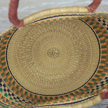 Supper Basket Hand Woven Raffia Natural Fiber Tote with Leather Strap