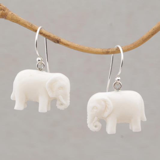 White Elephant Luck Dangle Earrings