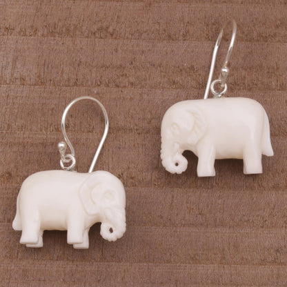 White Elephant Luck Dangle Earrings