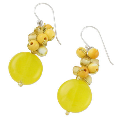 Fun Circles in Yellow Quartz and Glass Bead Dangle Earrings from Thailand