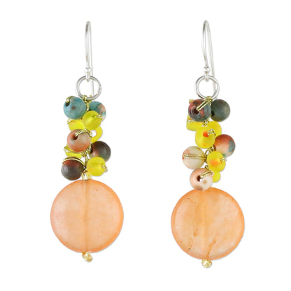 Fun Circles in Orange Orange Quartz and Glass Bead Dangle Earrings from Thailand