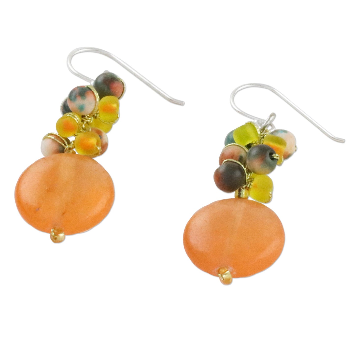 Fun Circles in Orange Orange Quartz and Glass Bead Dangle Earrings from Thailand