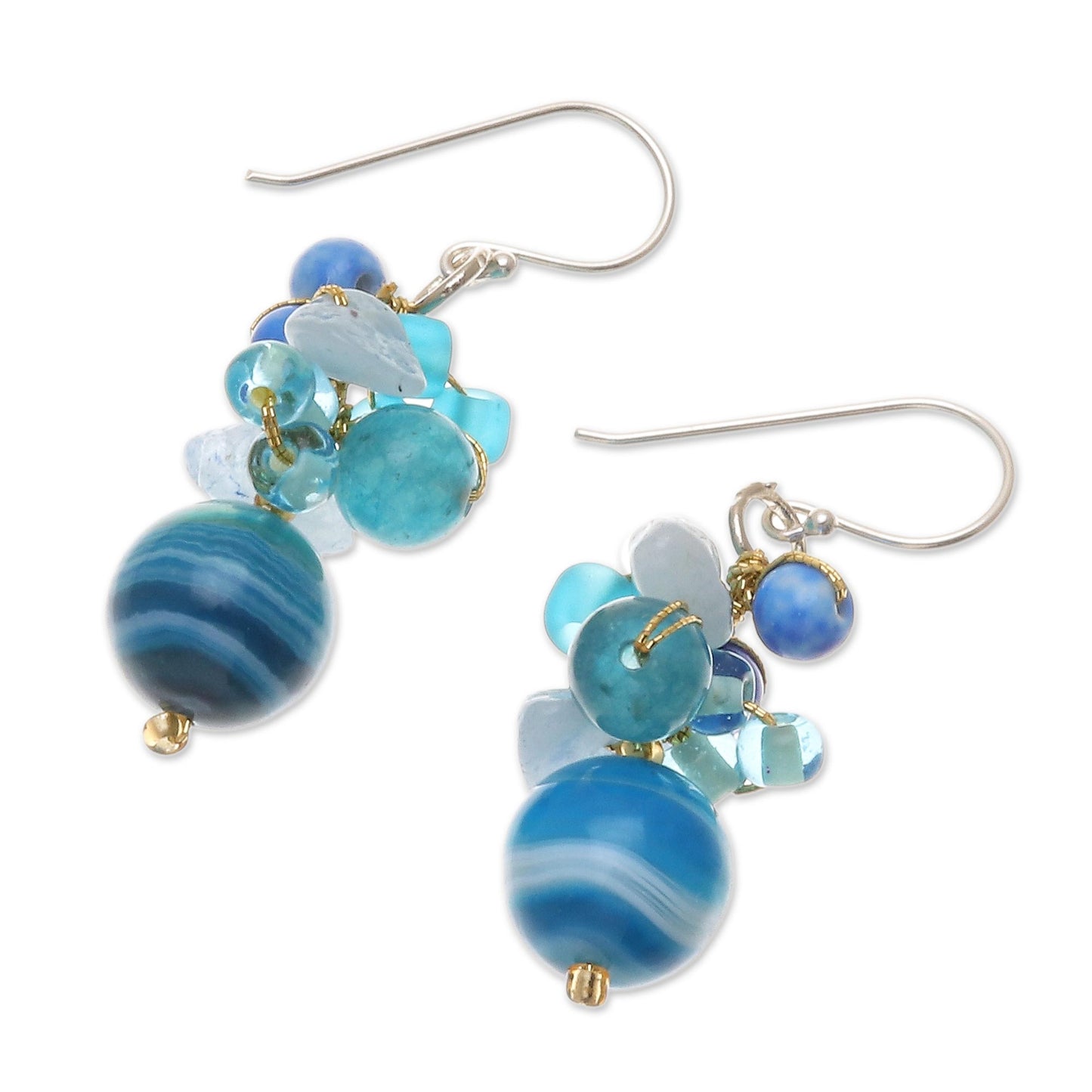 Lovely Blend in Blue Blue Quartz and Glass Bead Dangle Earrings from Thailand