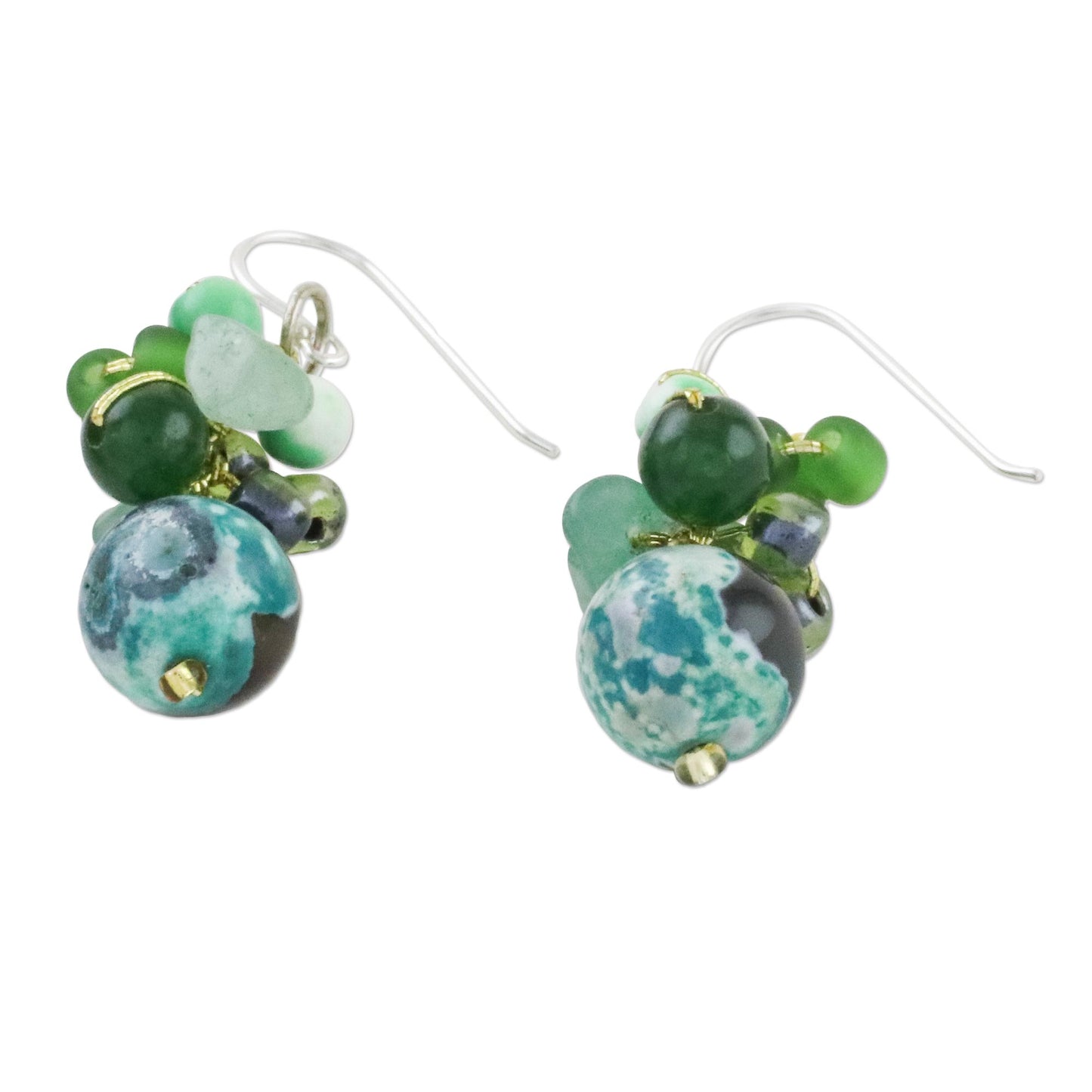 Lovely Blend in Green Green Quartz and Glass Bead Dangle Earrings from Thailand