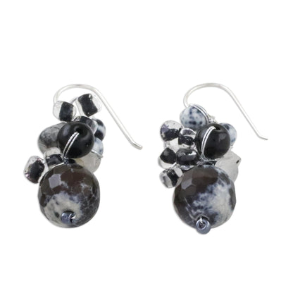 Lovely Blend in Black Quartz & Silver Cluster Earrings