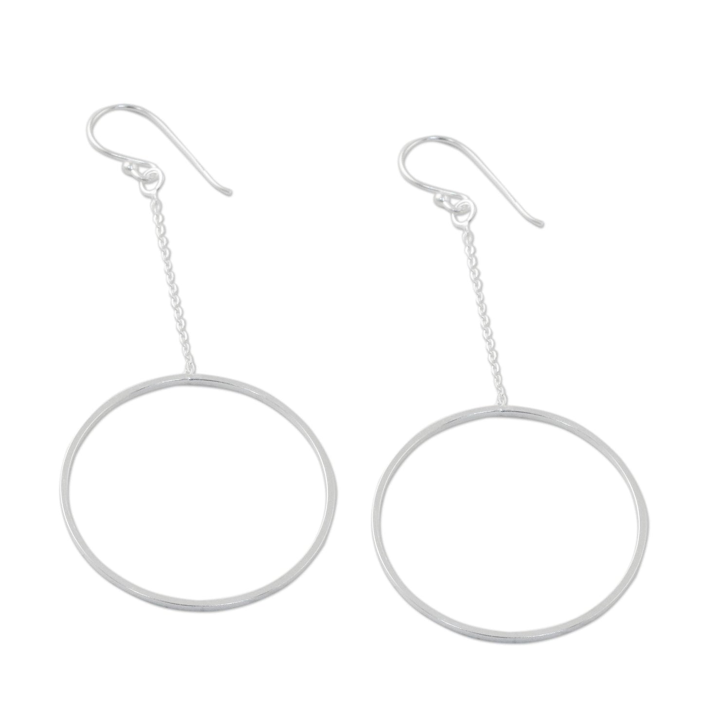 Breezy Circle Thai Matte Finish Sterling Silver Circle Dangle Earrings