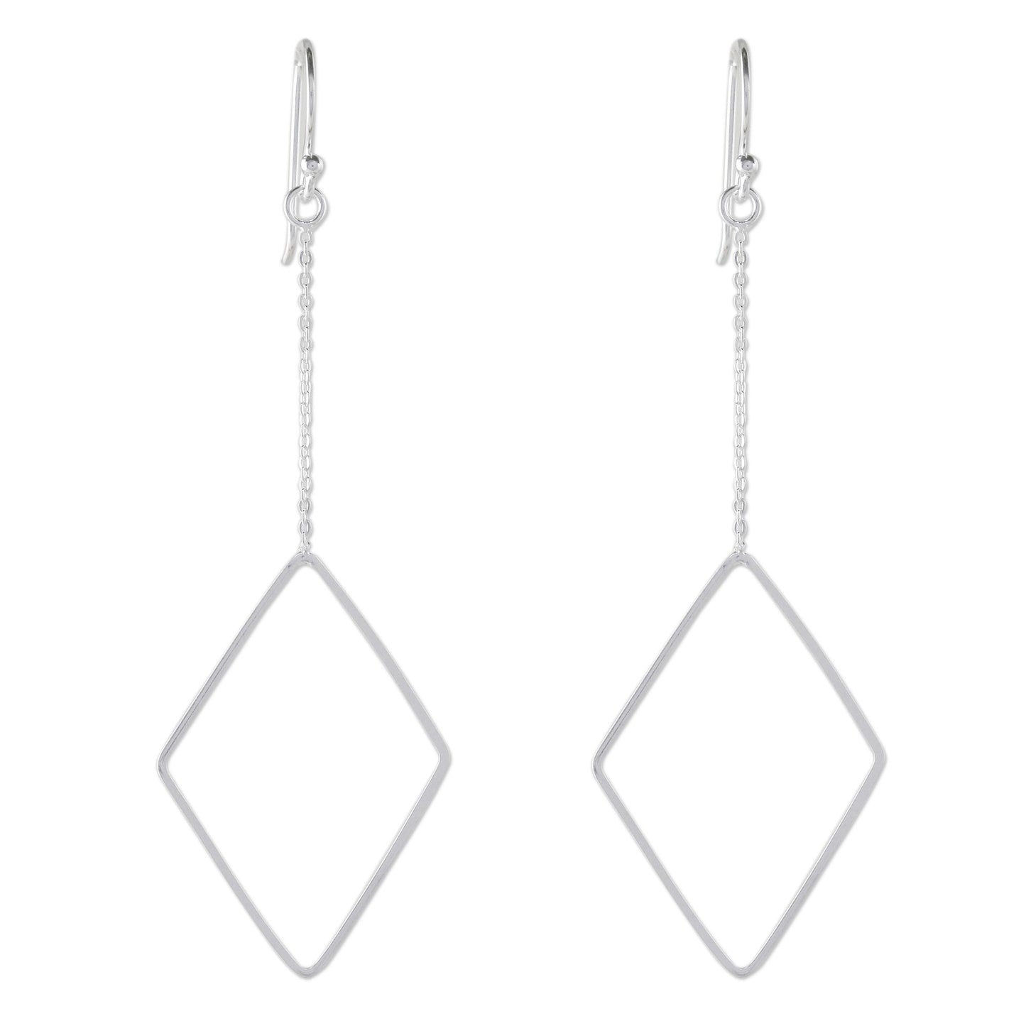 Breezy Diamond High Polish Sterling Silver Diamond Shaped Dangle Earrings