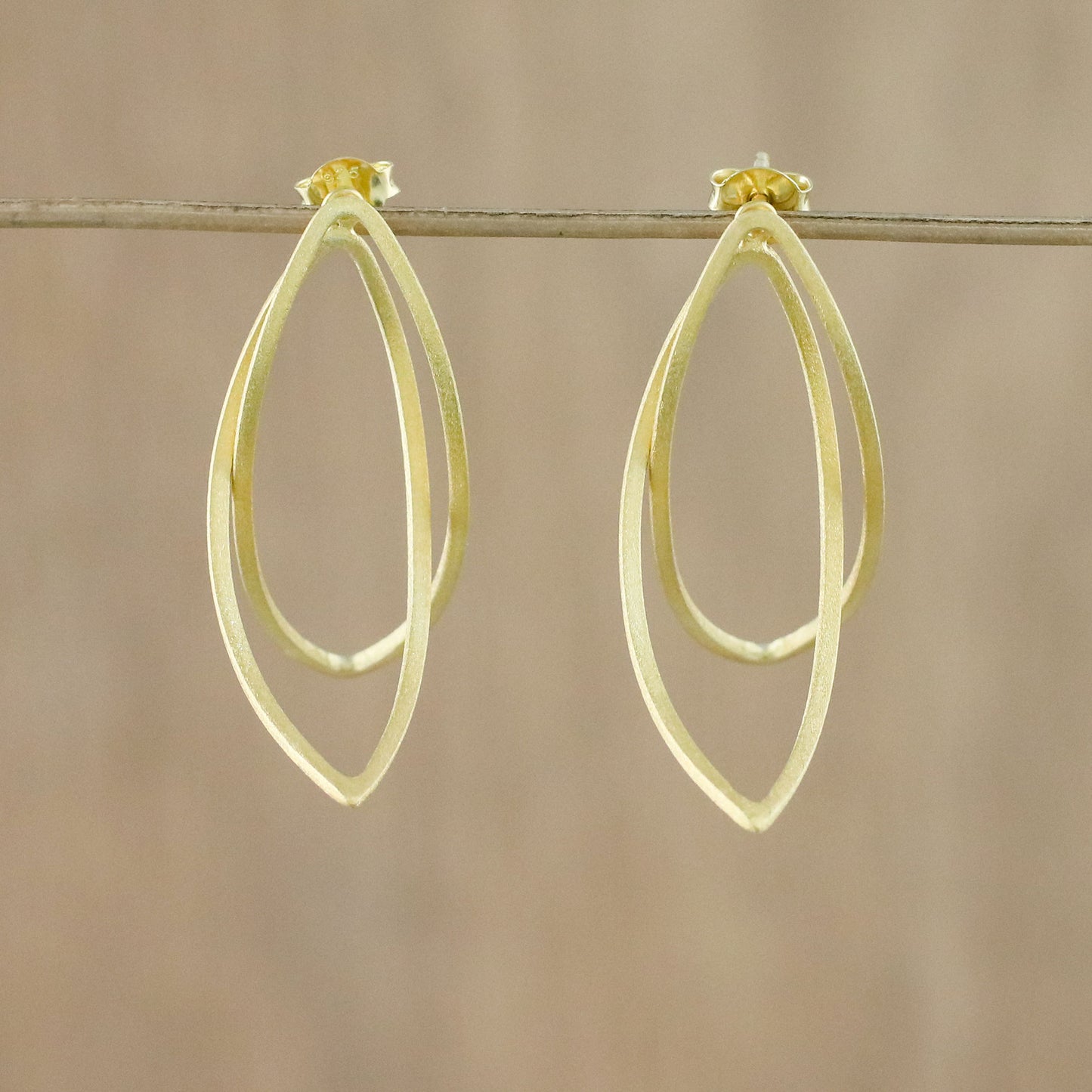 Golden Lotus Petals Thai Petal Shaped Gold Plated Sterling Silver Drop Earrings