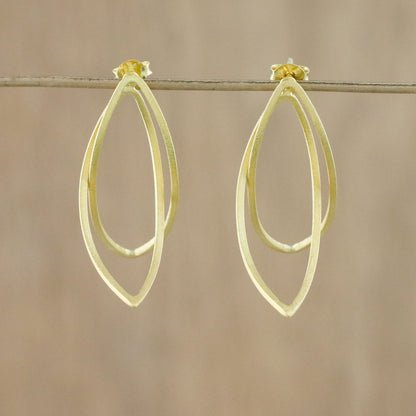 Golden Lotus Petals Thai Petal Shaped Gold Plated Sterling Silver Drop Earrings