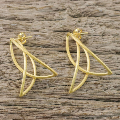 Golden Lotus Petals Thai Petal Shaped Gold Plated Sterling Silver Drop Earrings