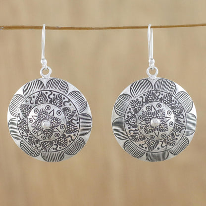 Lanna Welcome Round Floral Motif Earrings in 950 Hill Tribe Silver
