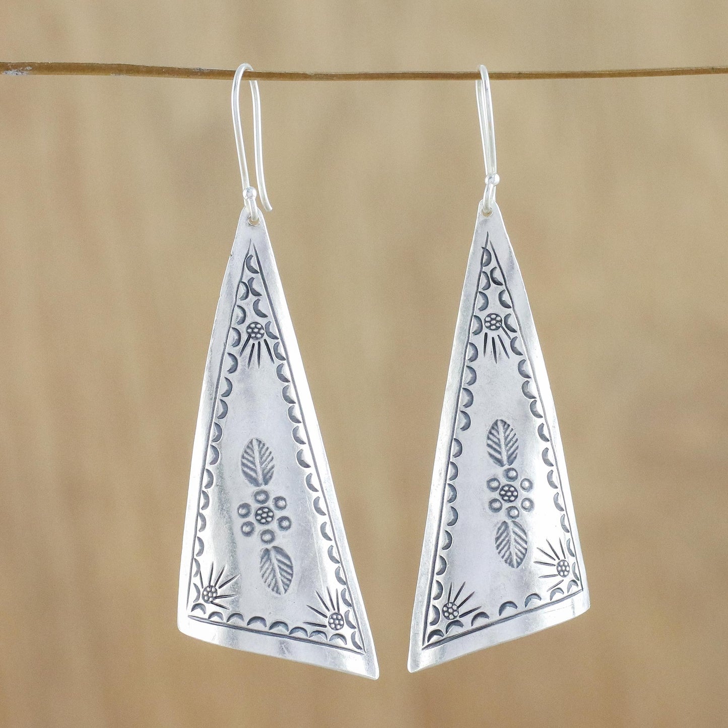 Exotic Triangles Triangular Karen Silver Dangle Earrings from Thailand