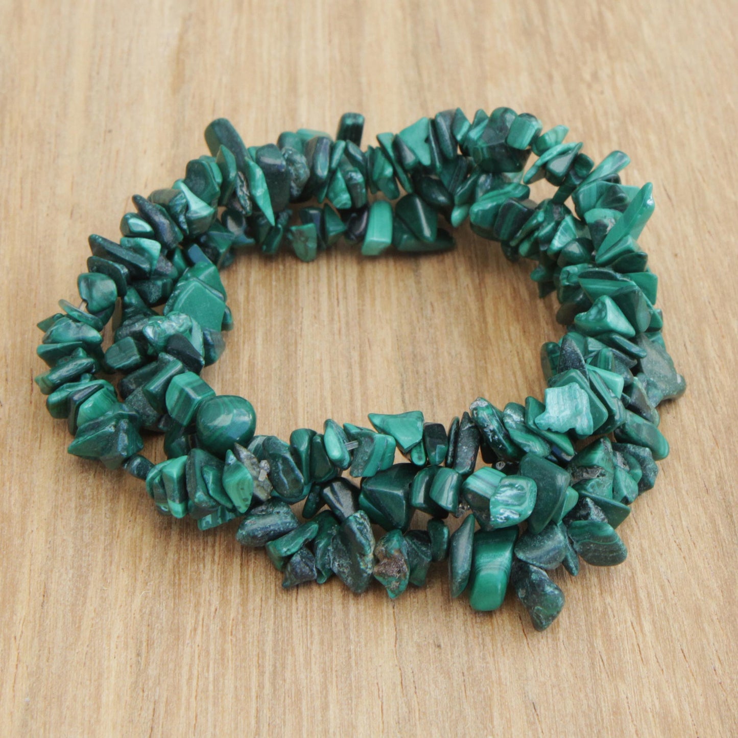 Green Trio Set of Three Malachite Beaded Stretch Bracelets from Brazil