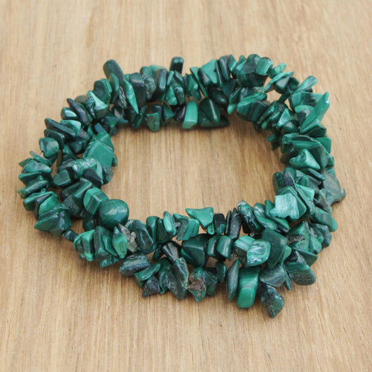 Green Trio Set of Three Malachite Beaded Stretch Bracelets from Brazil