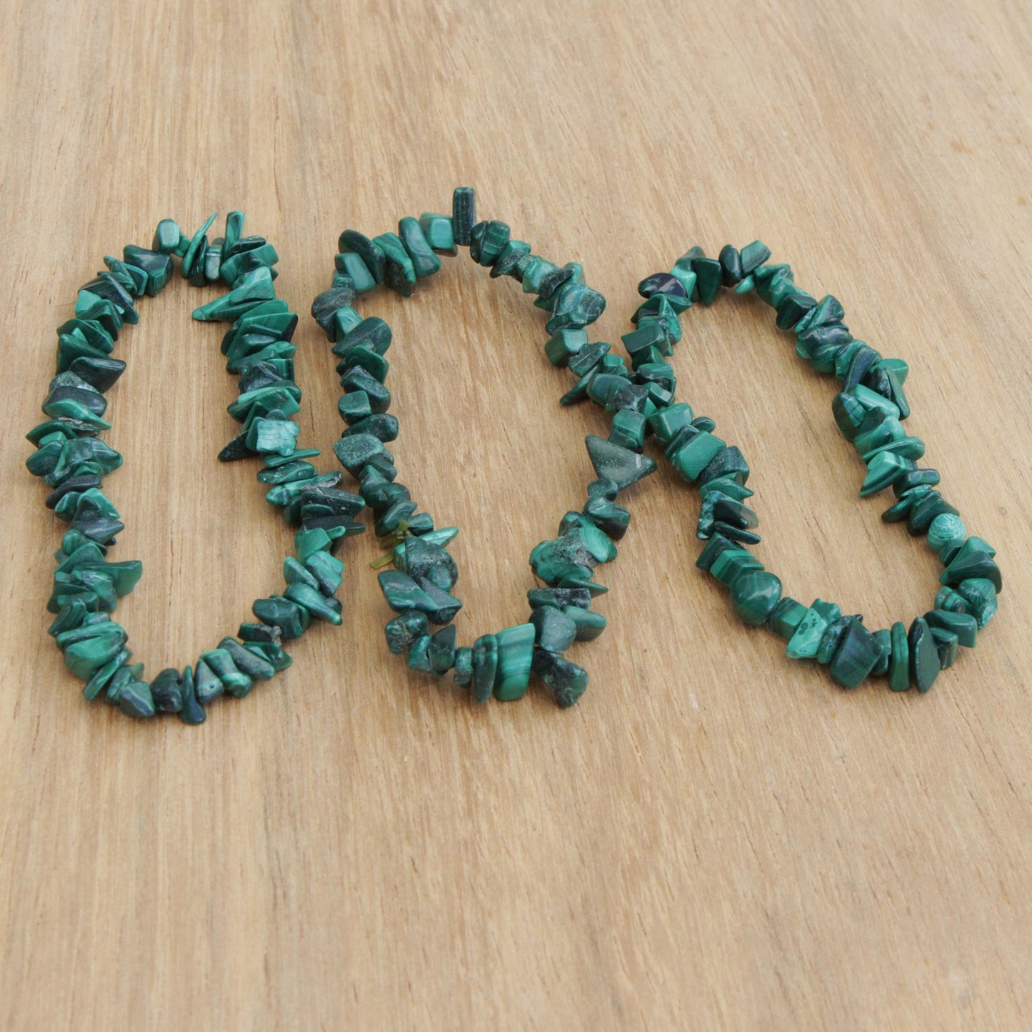 Green Trio Set of Three Malachite Beaded Stretch Bracelets from Brazil