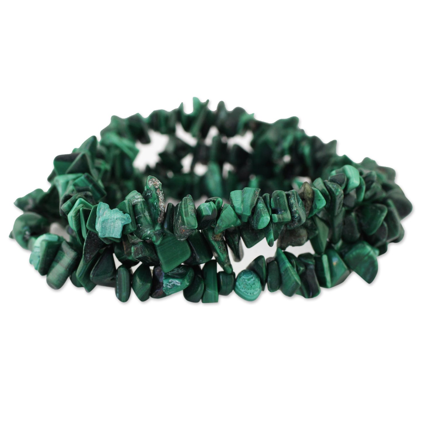 Green Trio Set of Three Malachite Beaded Stretch Bracelets from Brazil