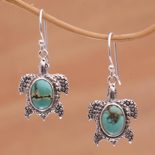 Turtle Pond Reconstituted Turquoise Turtle Earrings in Sterling Silver