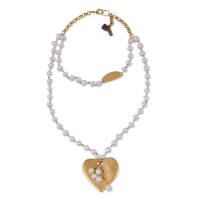 Heartfelt Glow Gold Plated Cultured Pearl Heart Necklace from Mexico