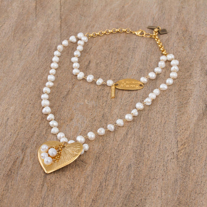 Heartfelt Glow Gold Plated Cultured Pearl Heart Necklace from Mexico