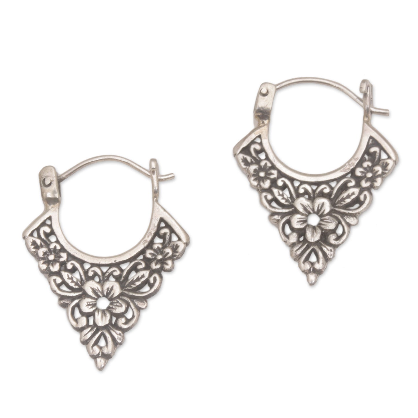 Floral Points Floral Pointed Sterling Silver Hoop Earrings from Bali