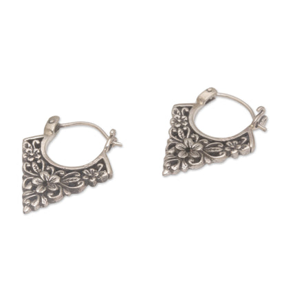 Floral Points Floral Pointed Sterling Silver Hoop Earrings from Bali