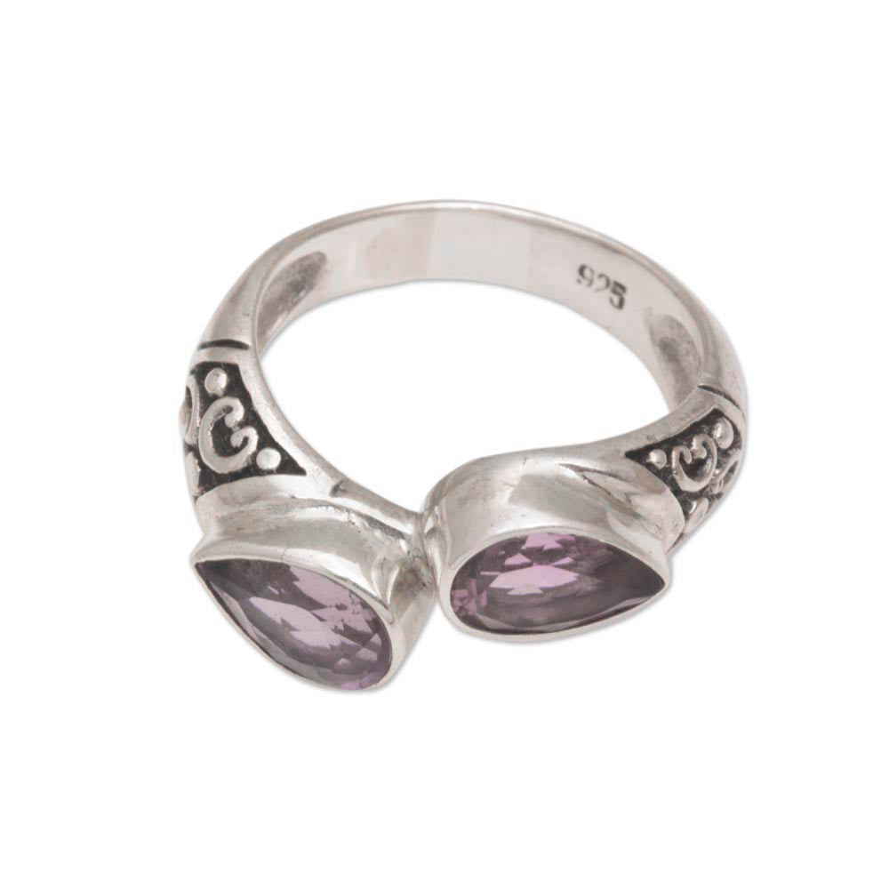 Temple Tears Teardrop Amethyst and Silver Cocktail Ring from Bali