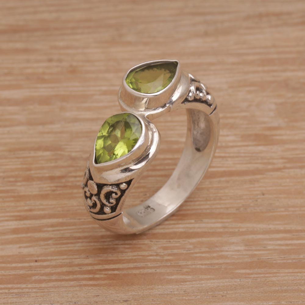 Temple Tears Teardrop Peridot and Silver Cocktail Ring from Bali