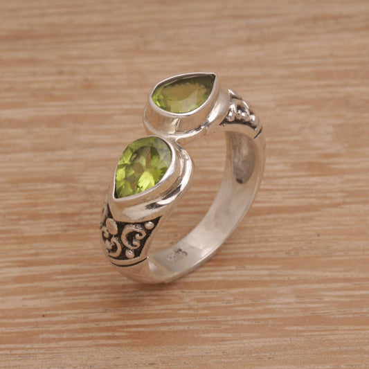 Temple Tears Teardrop Peridot and Silver Cocktail Ring from Bali