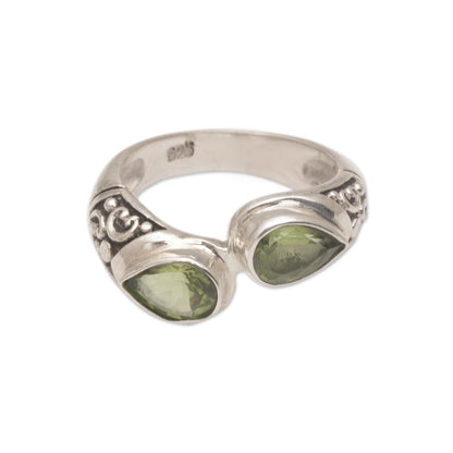 Temple Tears Teardrop Peridot and Silver Cocktail Ring from Bali