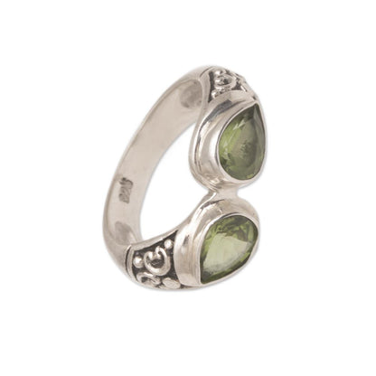 Temple Tears Teardrop Peridot and Silver Cocktail Ring from Bali