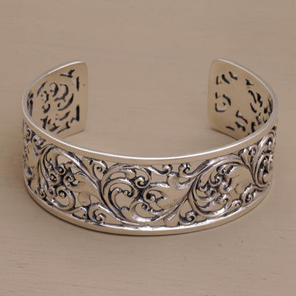 Undergrowth Detailed Sterling Silver Vine and Leaf Cuff Bracelet